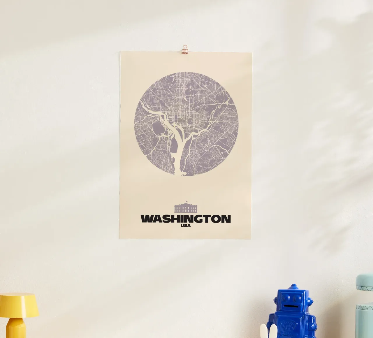 Washington Capital Geometry - City Circles poster con telaio in legno da MOOODZART