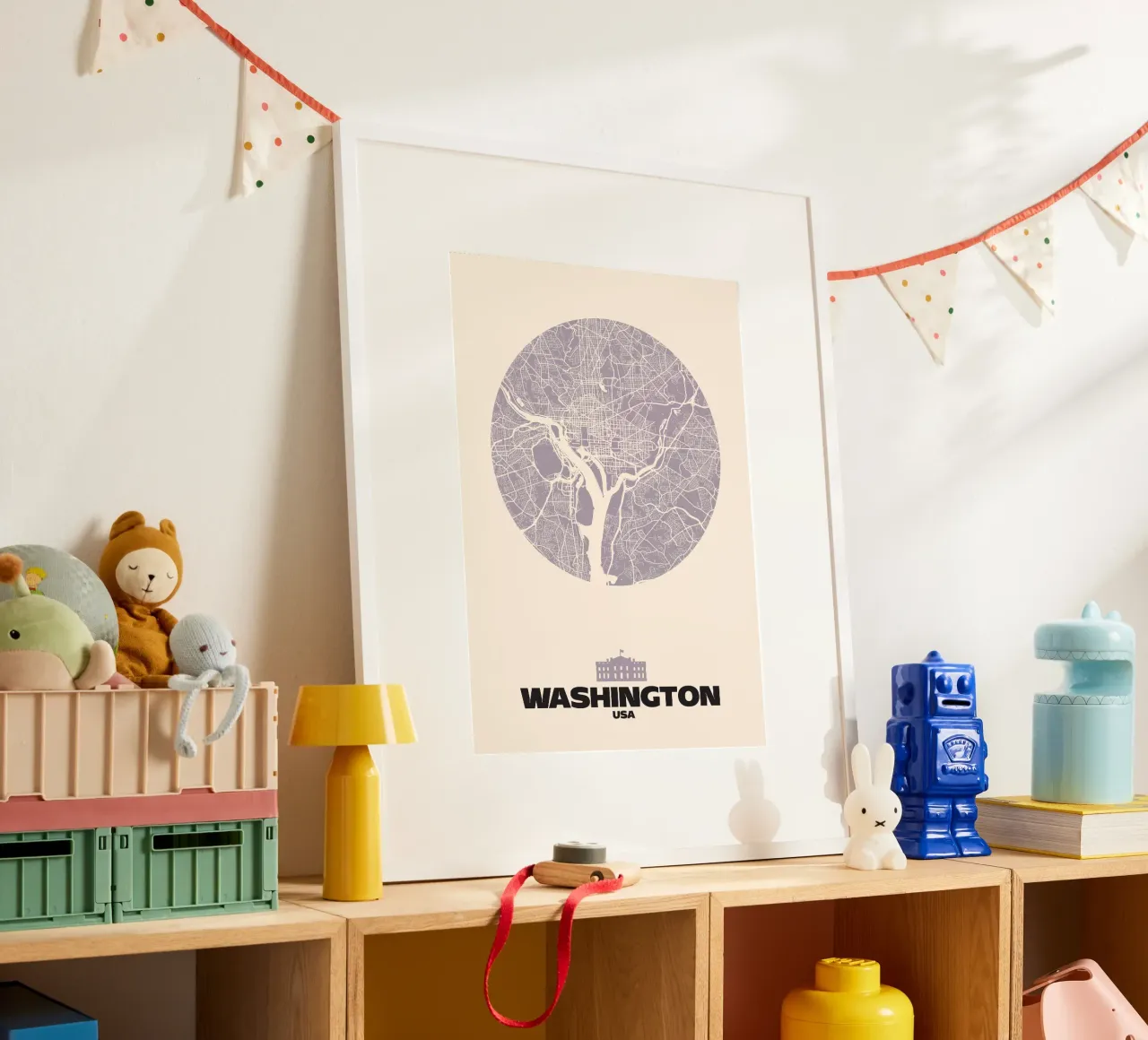 Washington Capital Geometry - City Circles poster con telaio in legno da MOOODZART