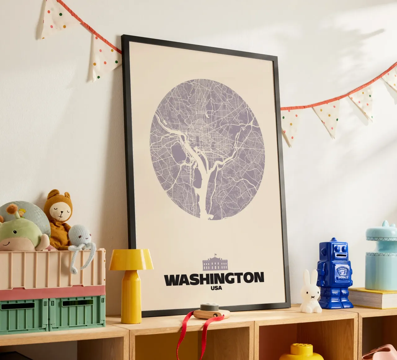 Washington Capital Geometry - City Circles poster con telaio in legno da MOOODZART