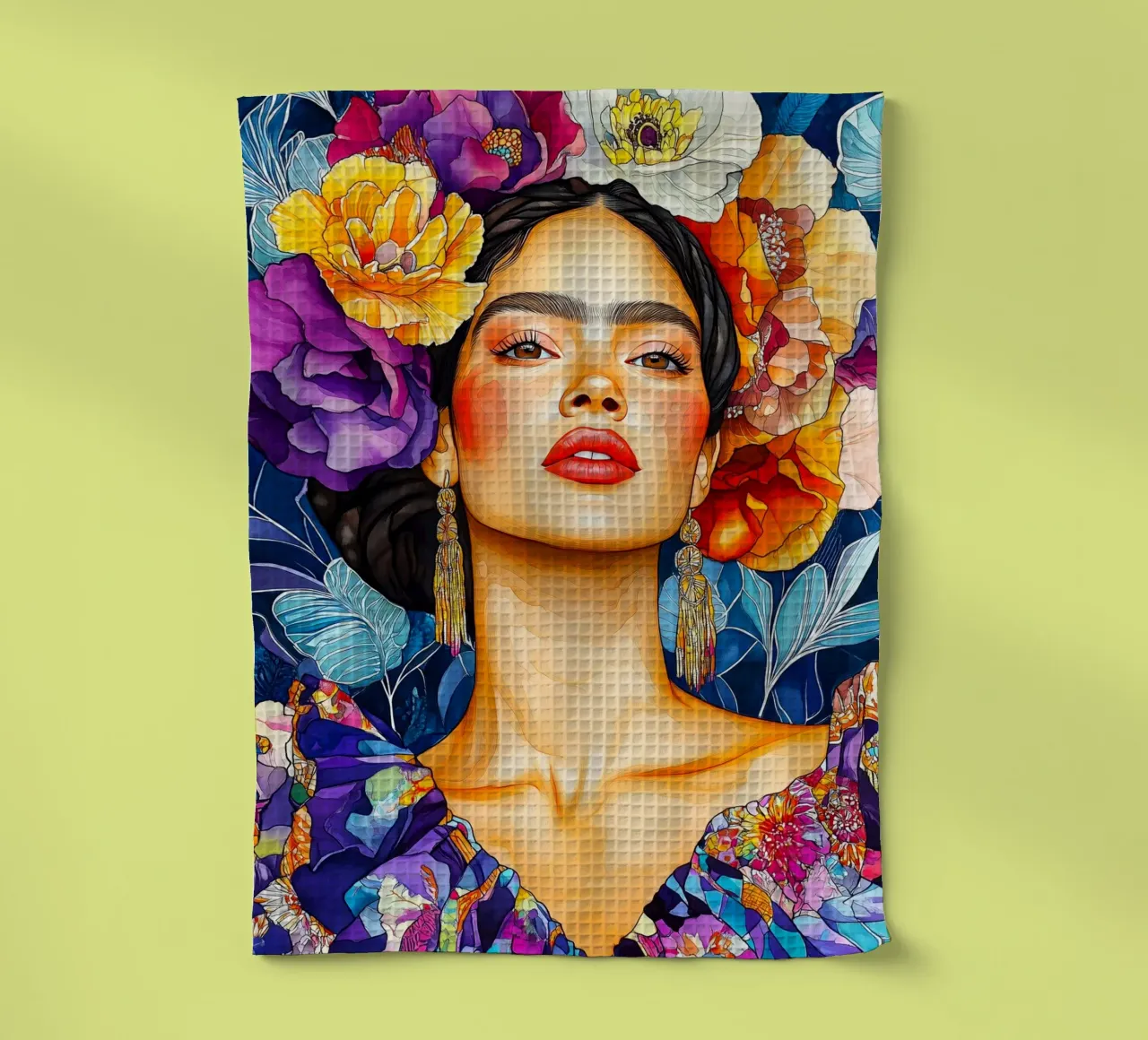 Mexican woman tea towel by Justyna Jaszke JBJart