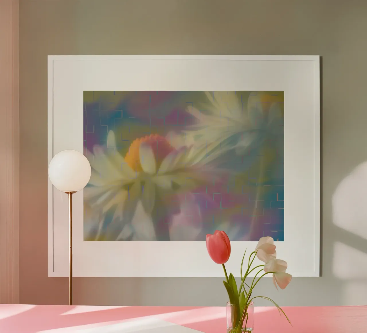 Due margherite su uno sfondo colorato poster con telaio in legno da Something for you