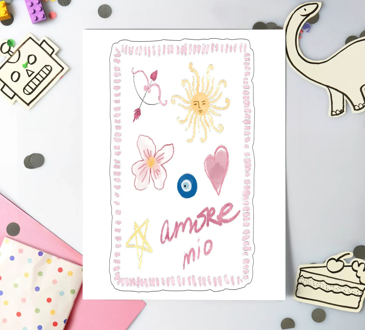 Italië Pictogrammen, La Dolce Vita, Soleil Grillige aquarelkunst stickervel van DolceVita