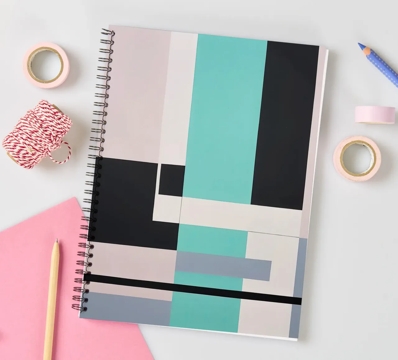 Geometric Balance in Soft Tones spiral notebook by Artbyvo