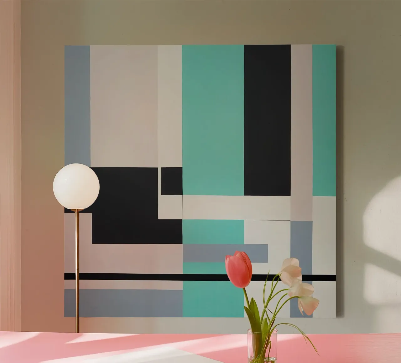 Geometric Balance in Soft Tones canvas with Floater frame by Artbyvo