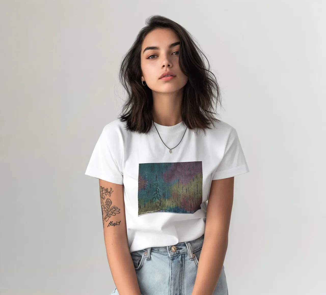 Due alberi in inverno su uno sfondo colorato t-shirt da Something for you