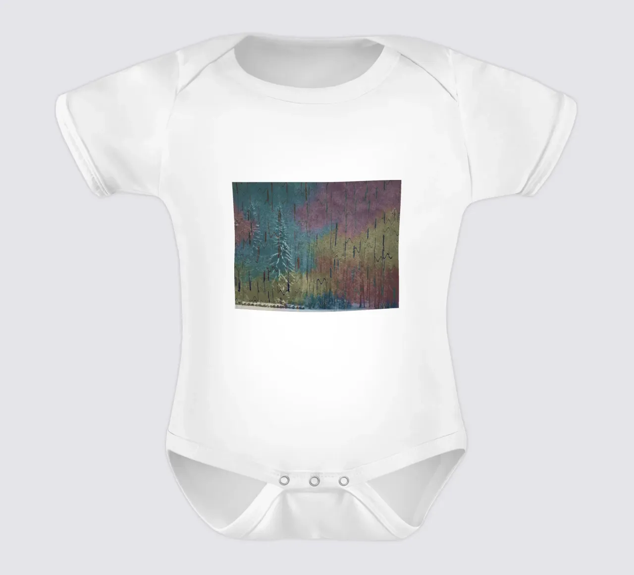 Due alberi in inverno su uno sfondo colorato body neonato maniche corte da Something for you