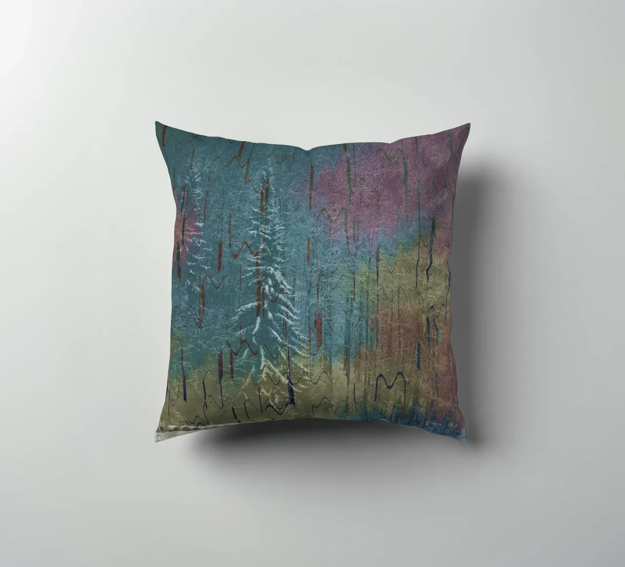Due alberi in inverno su uno sfondo colorato cuscino da Something for you