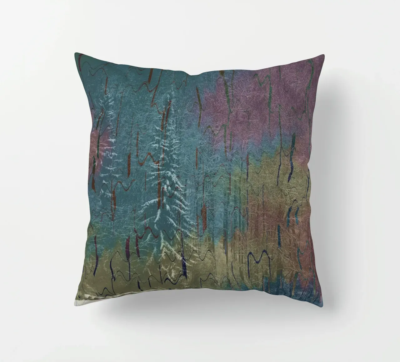 Due alberi in inverno su uno sfondo colorato cuscino da Something for you