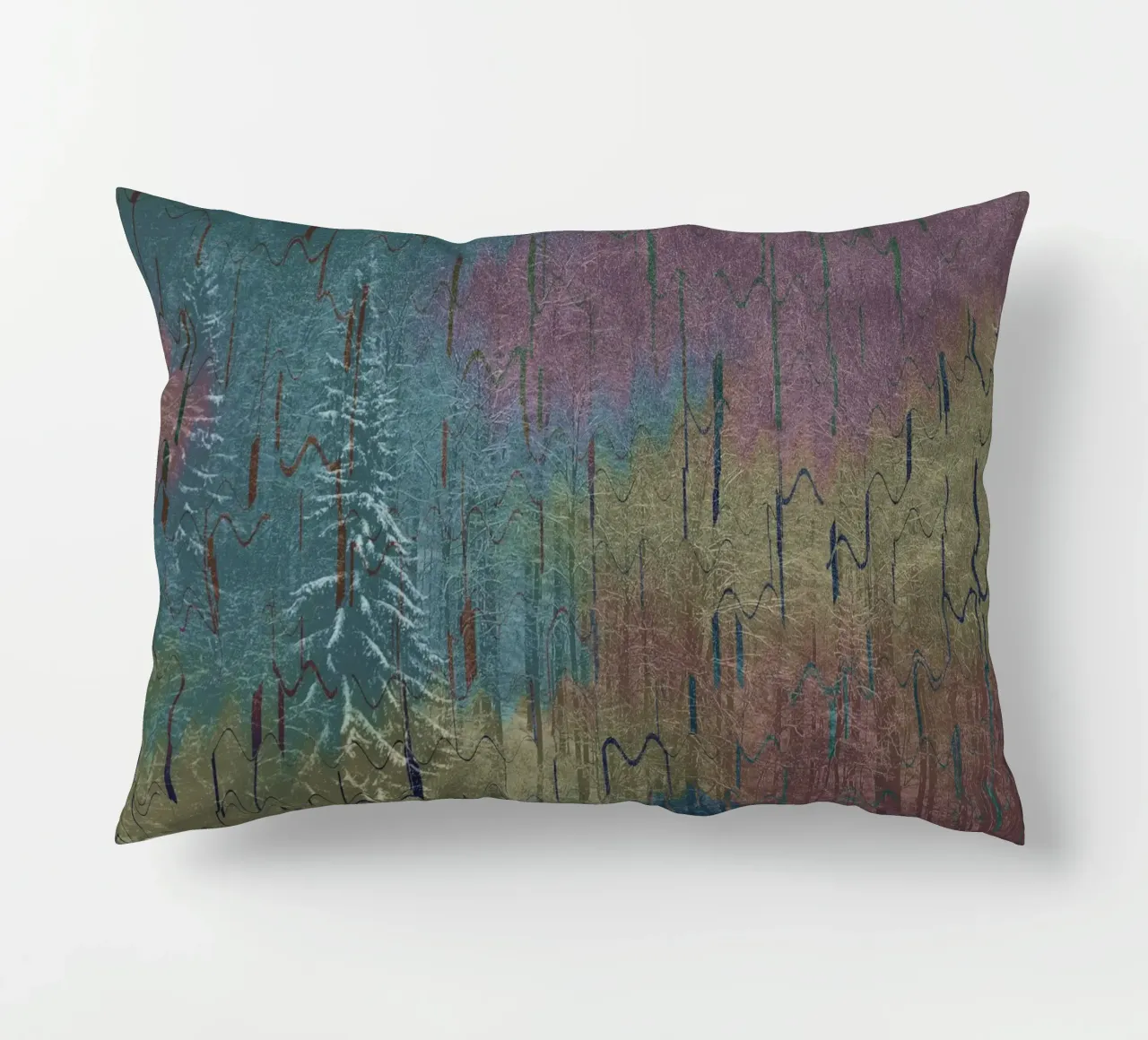 Due alberi in inverno su uno sfondo colorato cuscino da Something for you