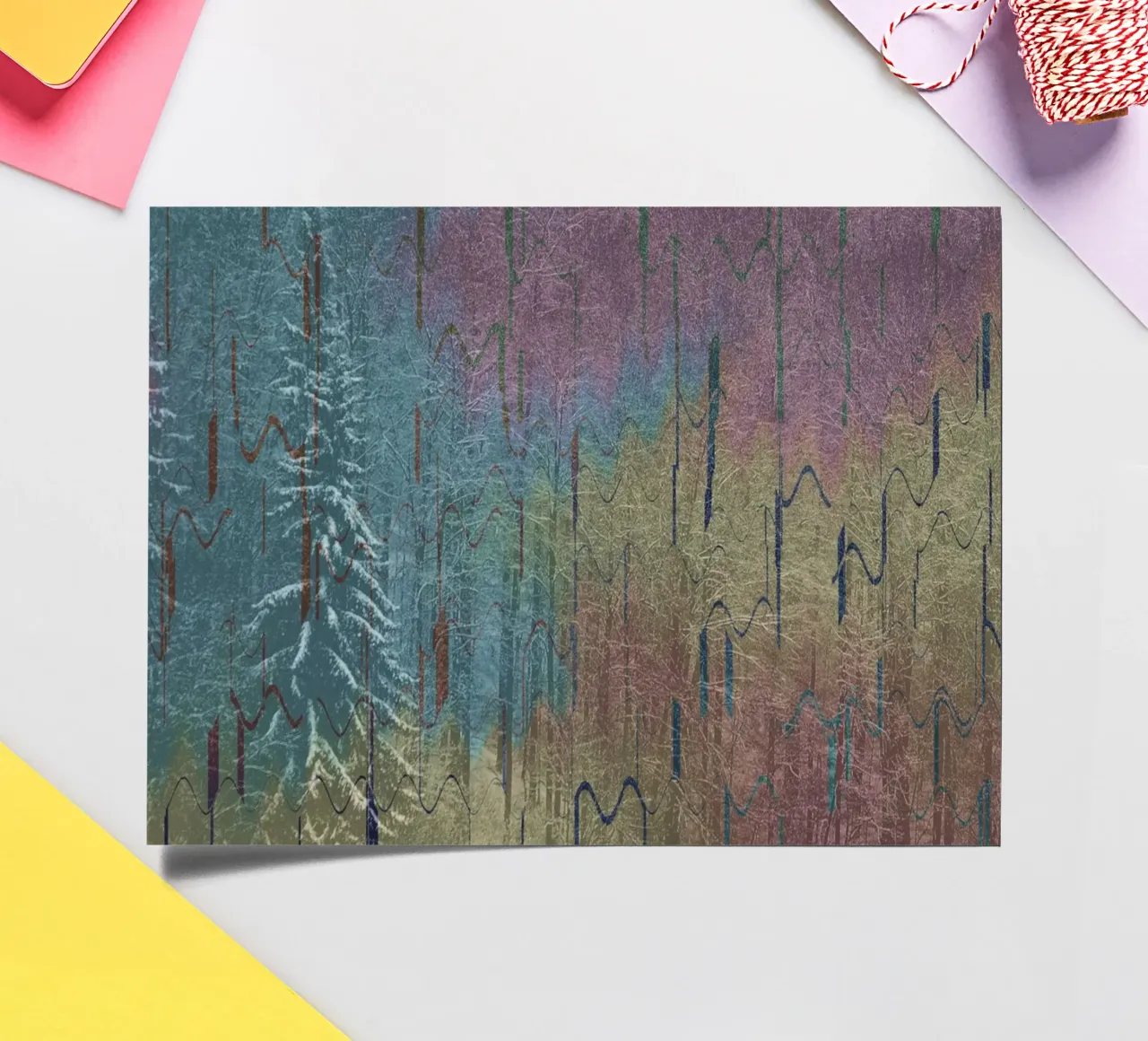 Two trees in winter against a colourful background sticker sheet by Something for you