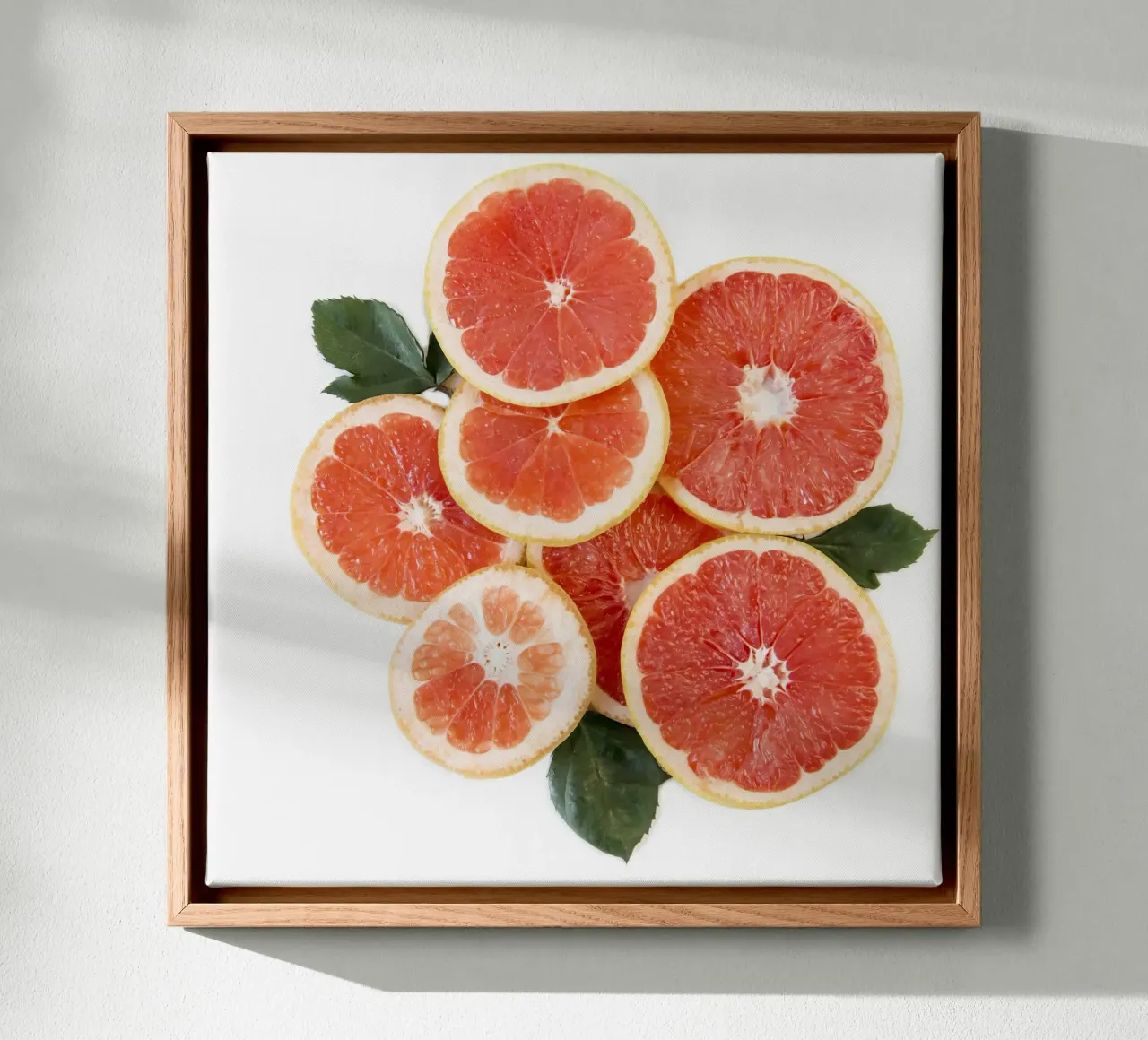Grapefruit & Rozen canvas met Baklijst van PhotoVibe Decor