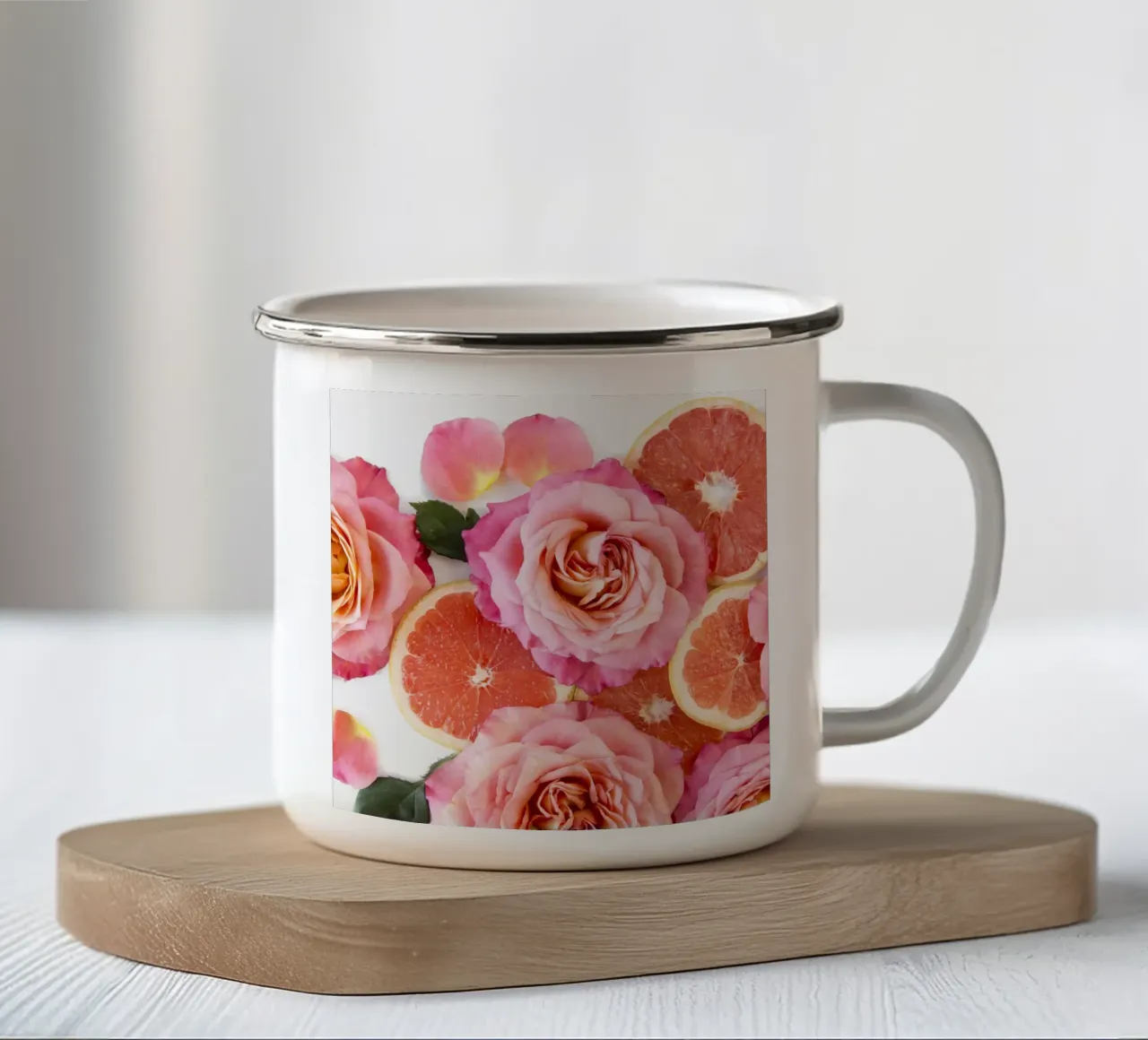 Pompelmo e rose tazza in smalto da PhotoVibe Decor