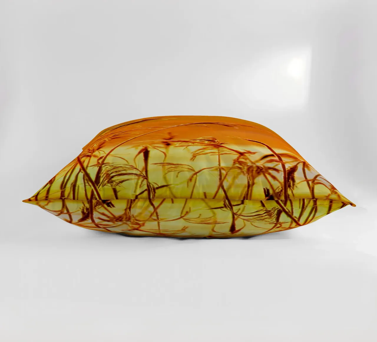 Golden reeds against an orange rectangular background decorative cushion by Something for you