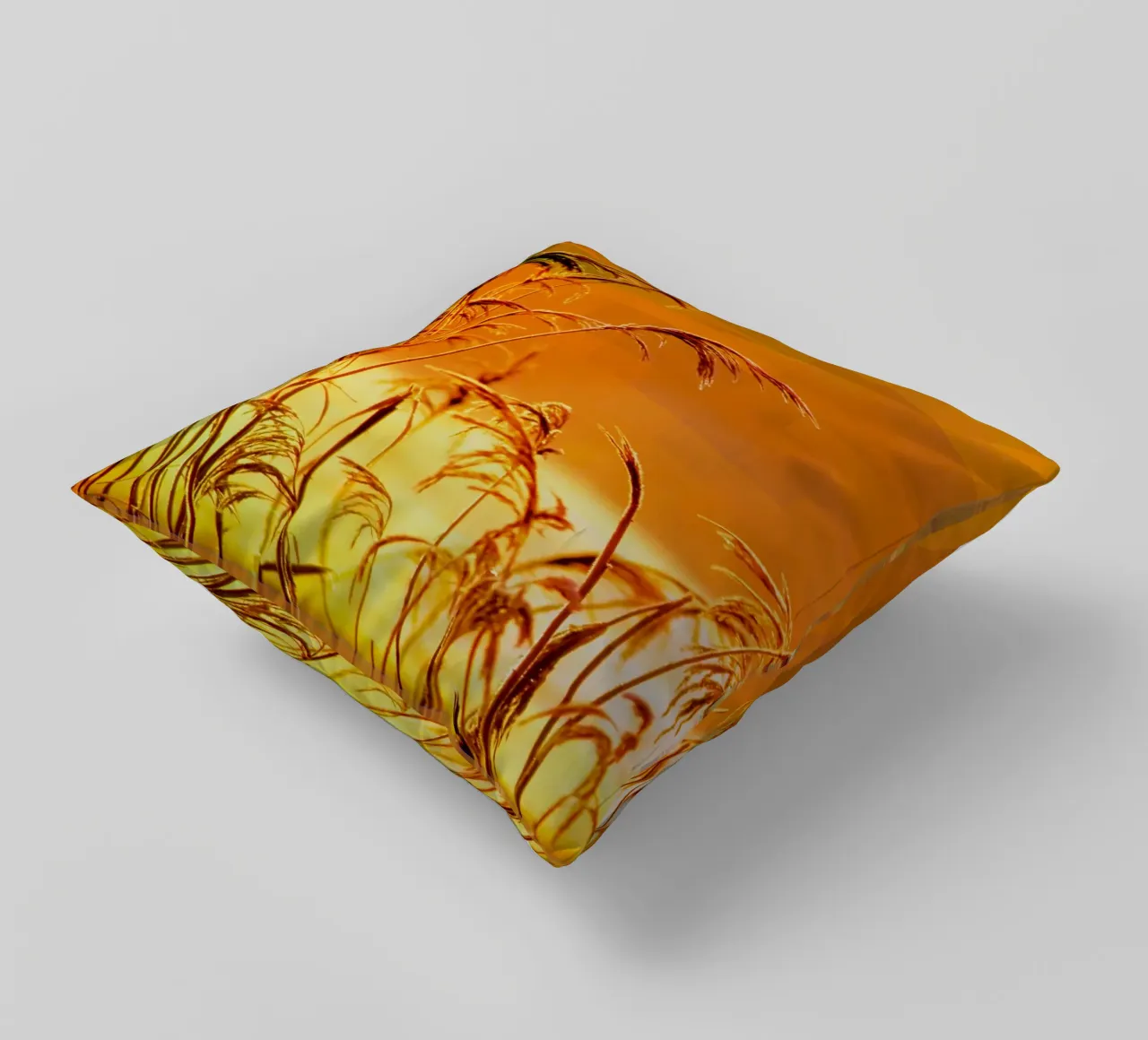 Golden reeds against an orange rectangular background decorative cushion by Something for you