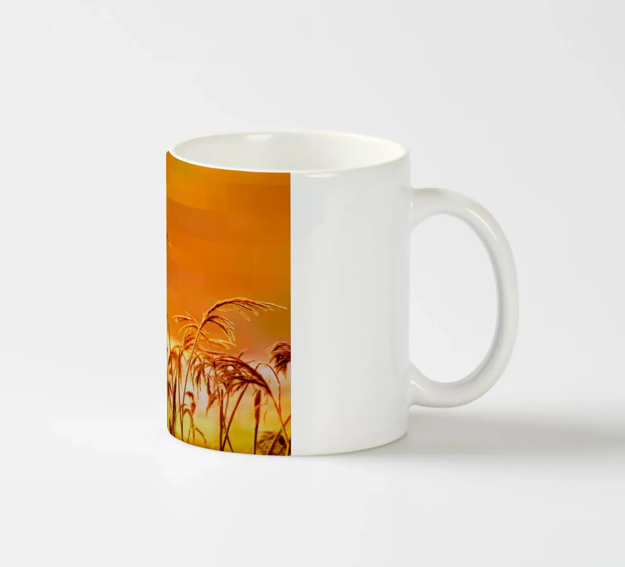 Golden reeds against an orange rectangular background ceramic mug by Something for you