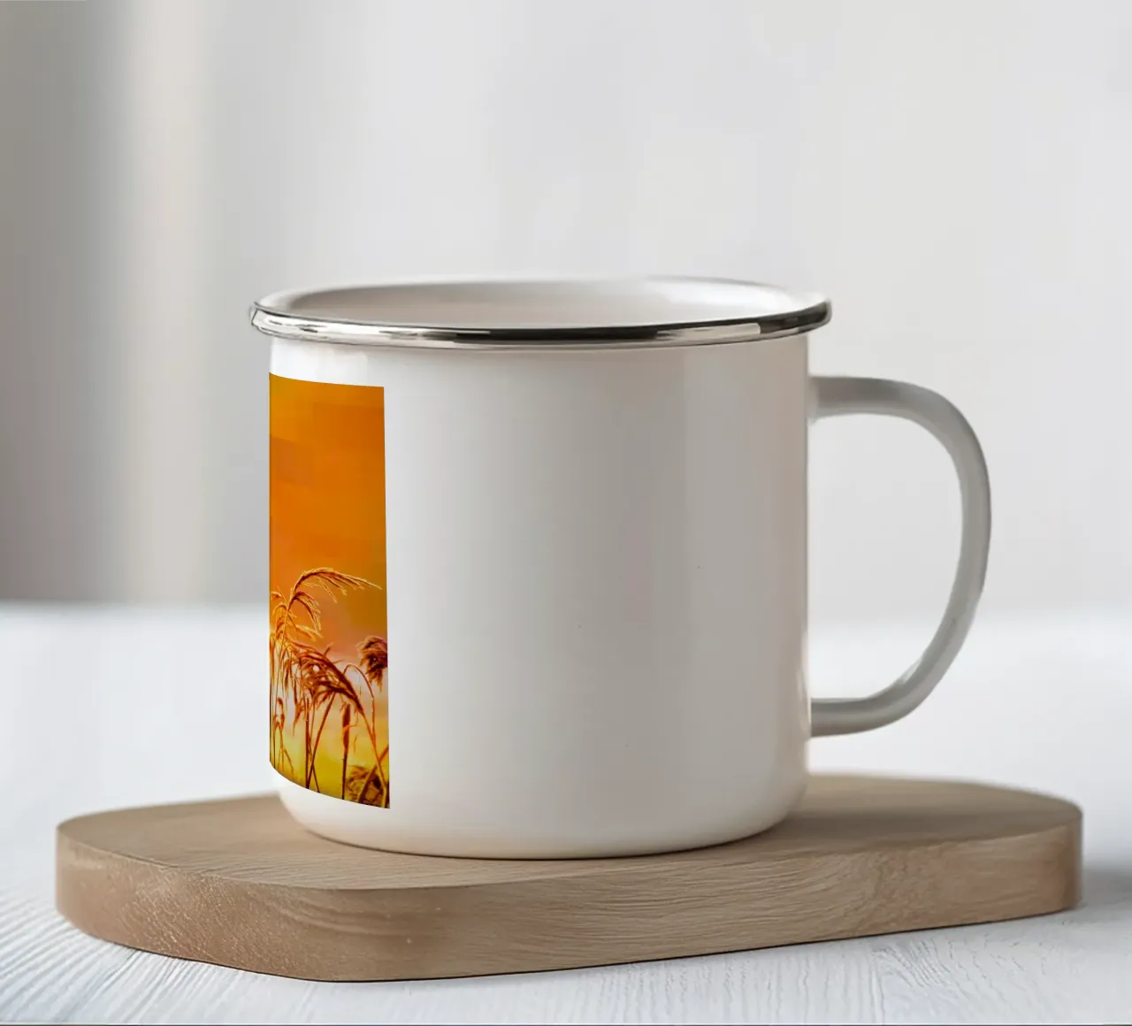 Canne dorate su sfondo rettangolare arancione tazza in smalto da Something for you