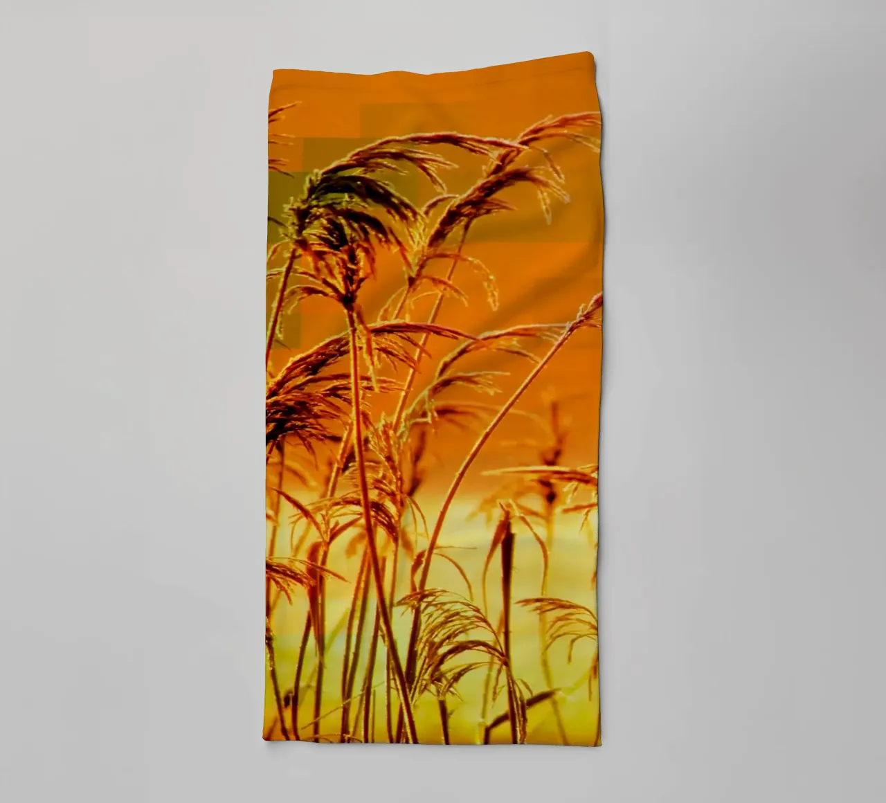 Golden reeds against an orange rectangular background towel by Something for you