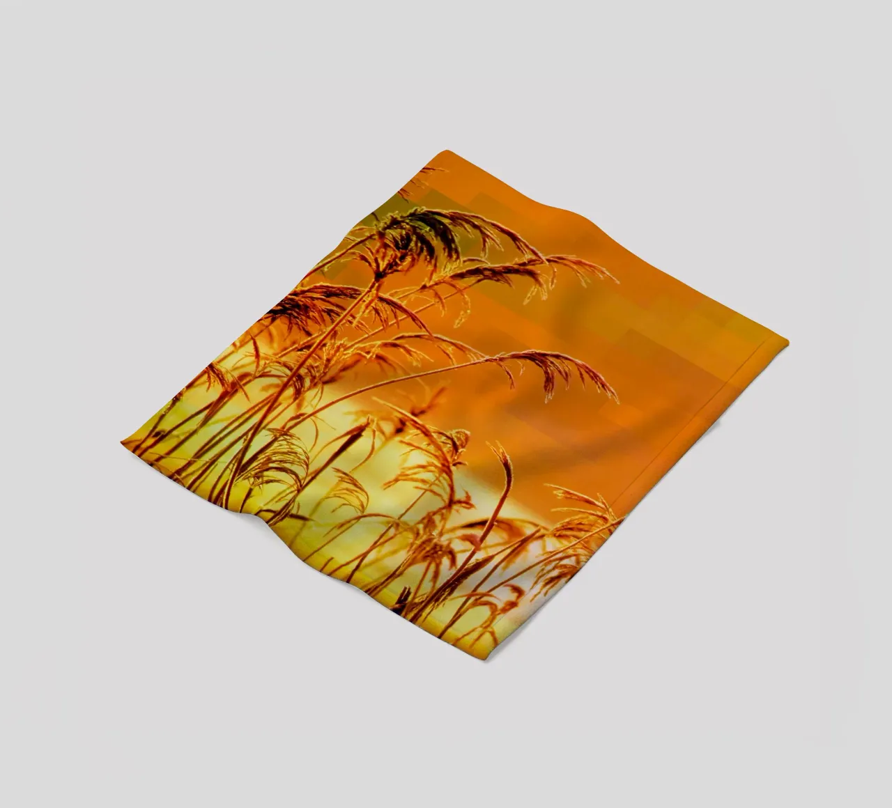 Golden reeds against an orange rectangular background fleece blanket by Something for you