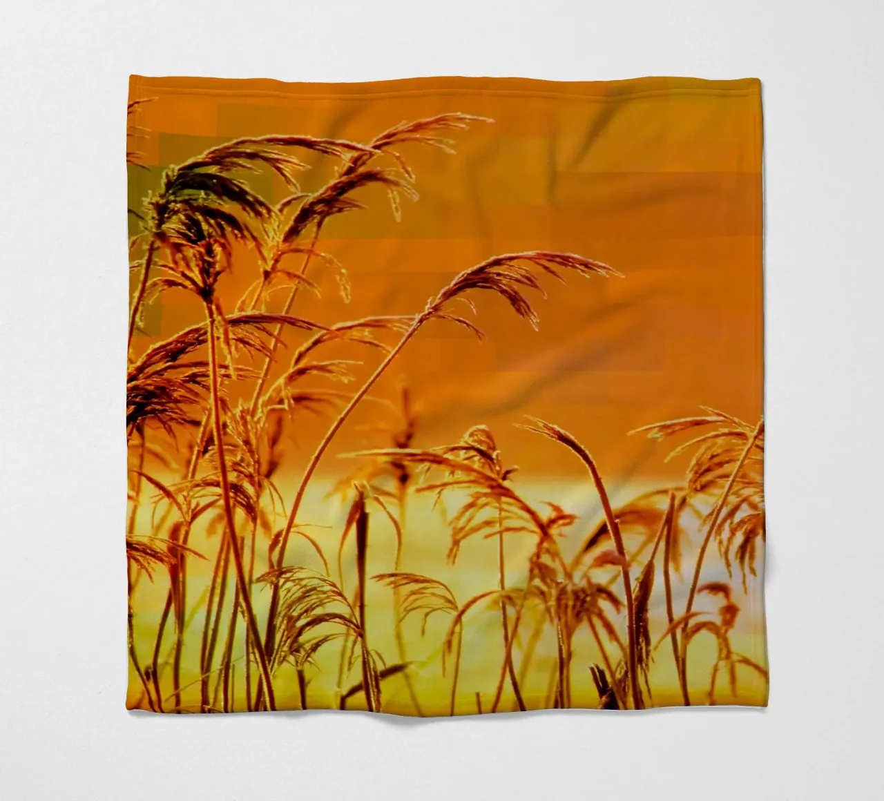 Golden reeds against an orange rectangular background fleece blanket by Something for you