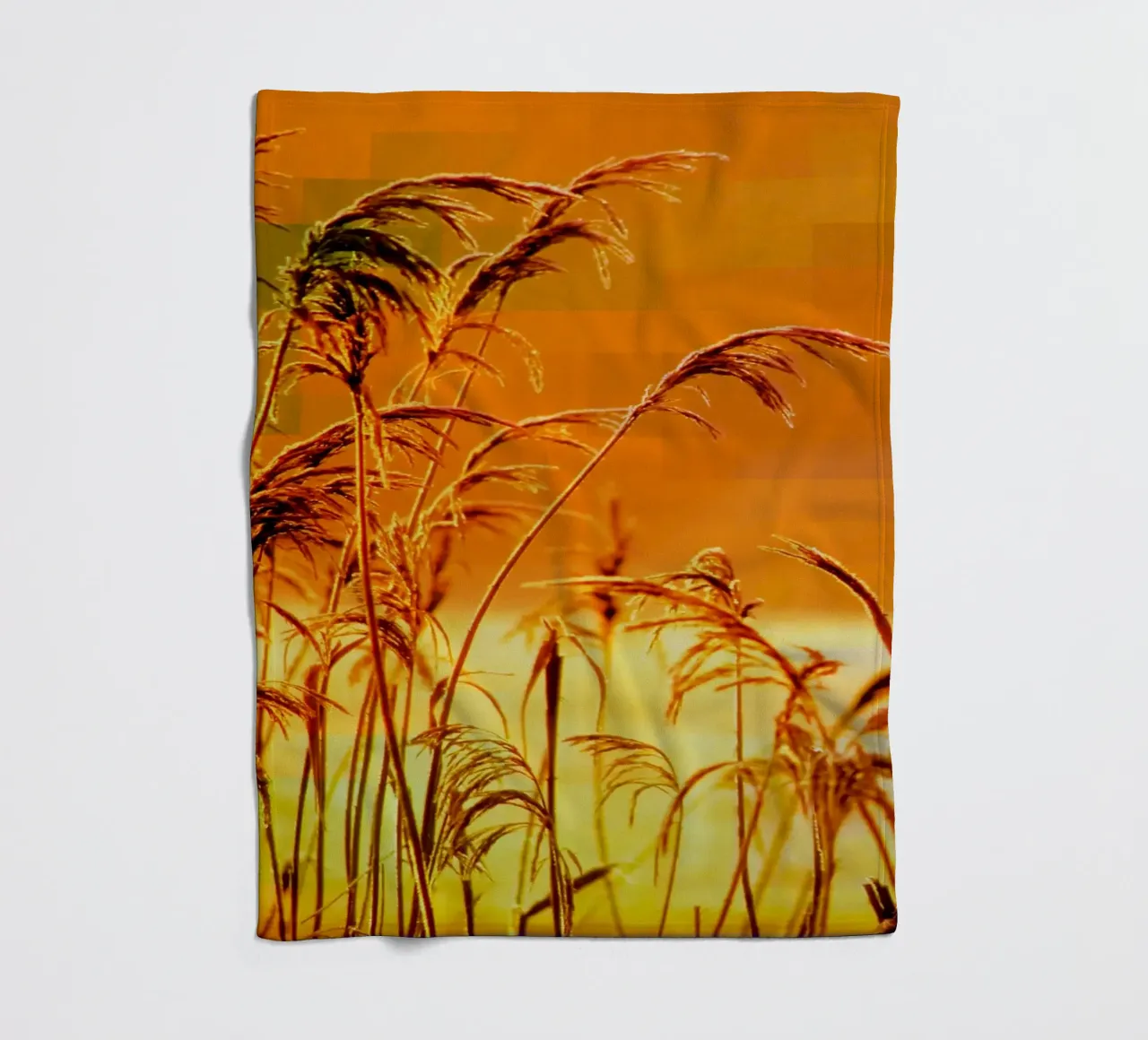 Golden reeds against an orange rectangular background fleece blanket by Something for you