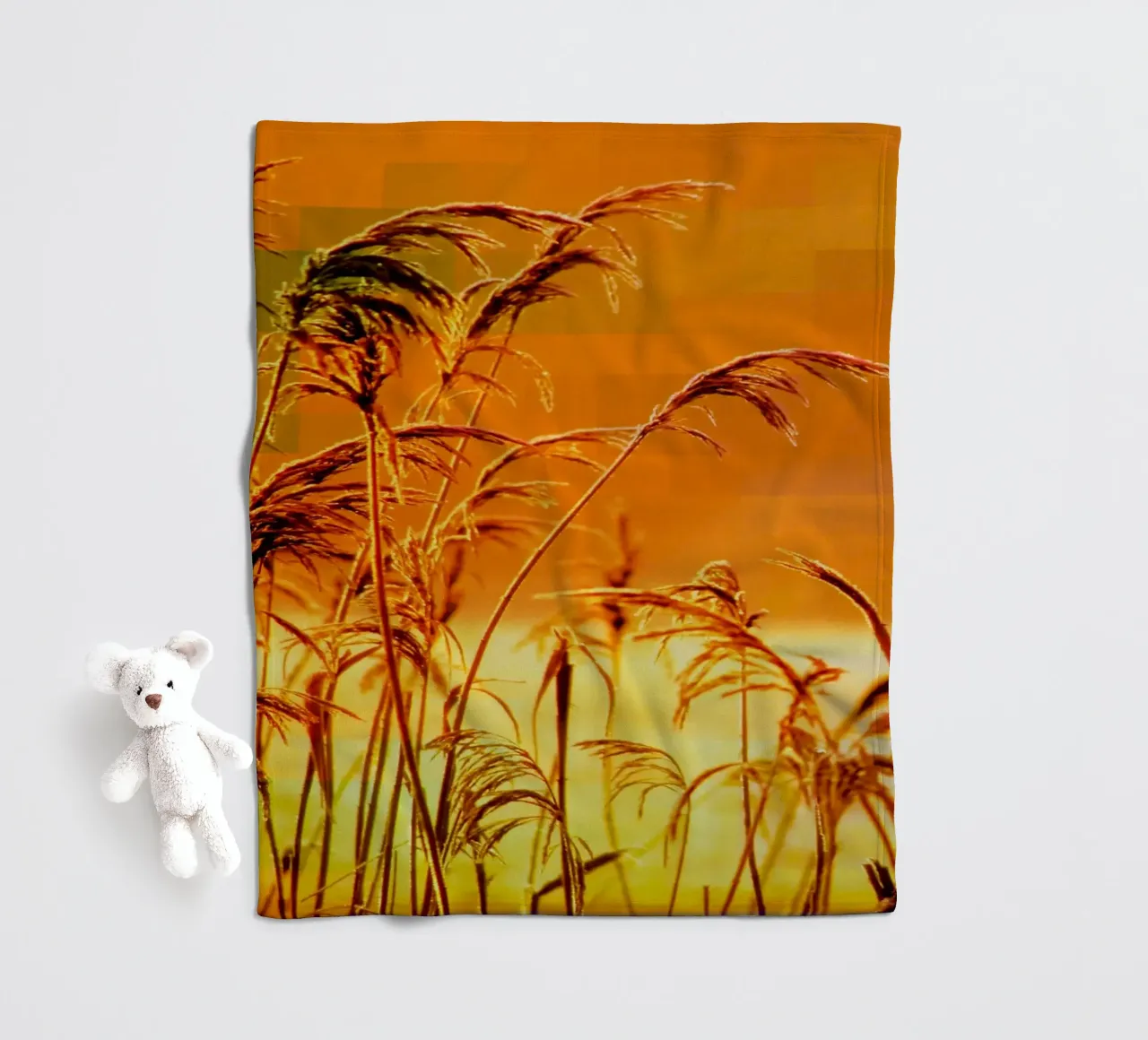Golden reeds against an orange rectangular background fleece blanket by Something for you