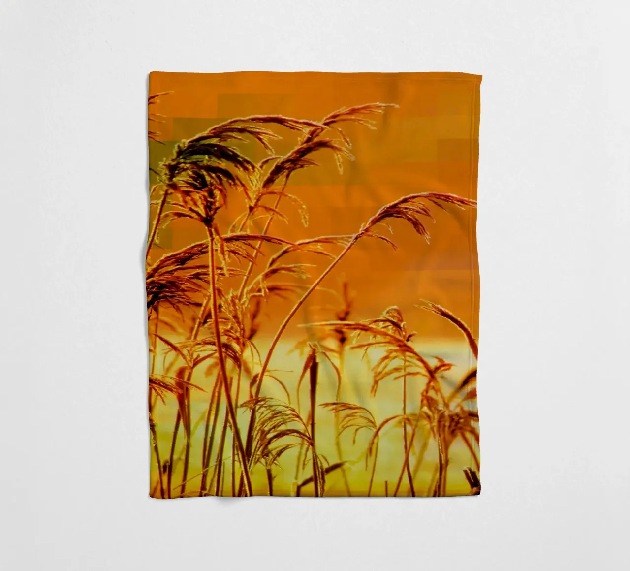 Golden reeds against an orange rectangular background fleece blanket by Something for you