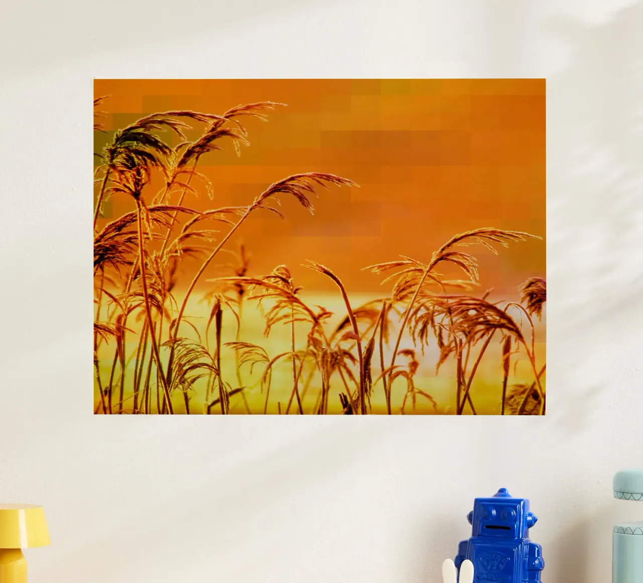 Golden reeds against an orange rectangular background hahnemühle by Something for you