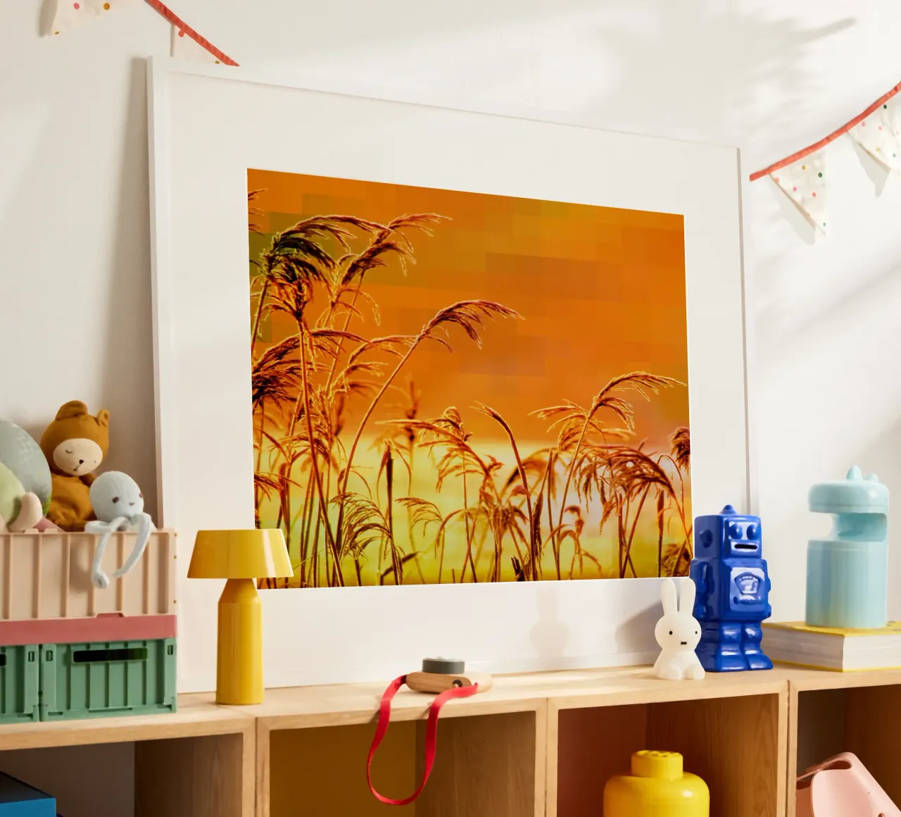 Golden reeds against an orange rectangular background hahnemühle by Something for you