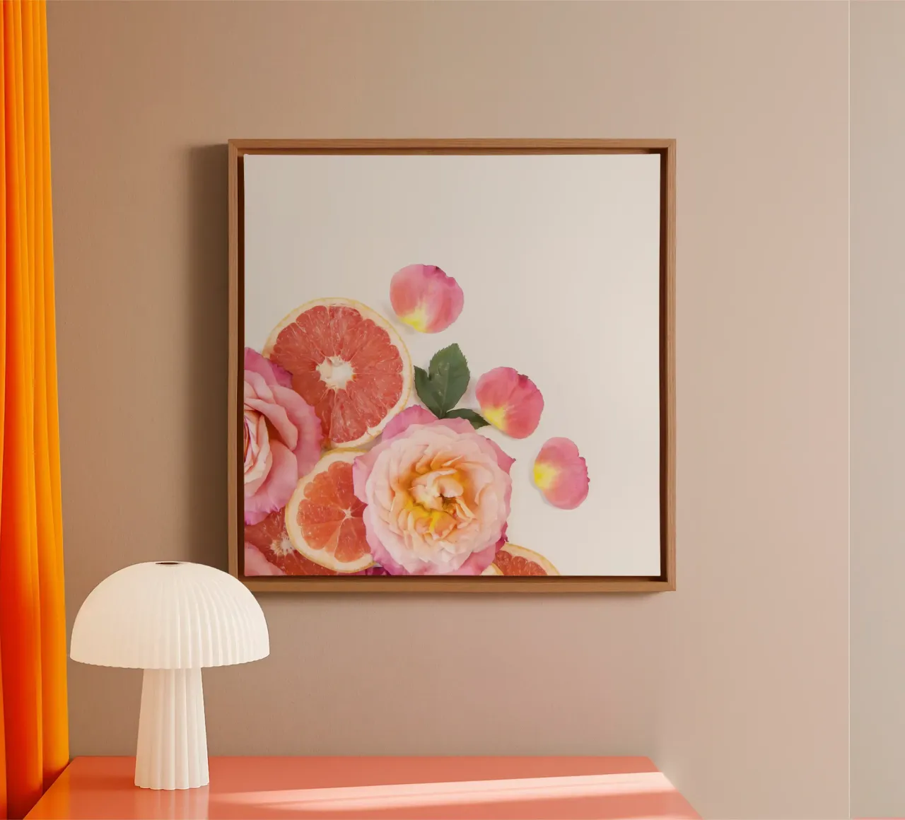 Grapefruit & Rozen canvas met Baklijst van PhotoVibe Decor