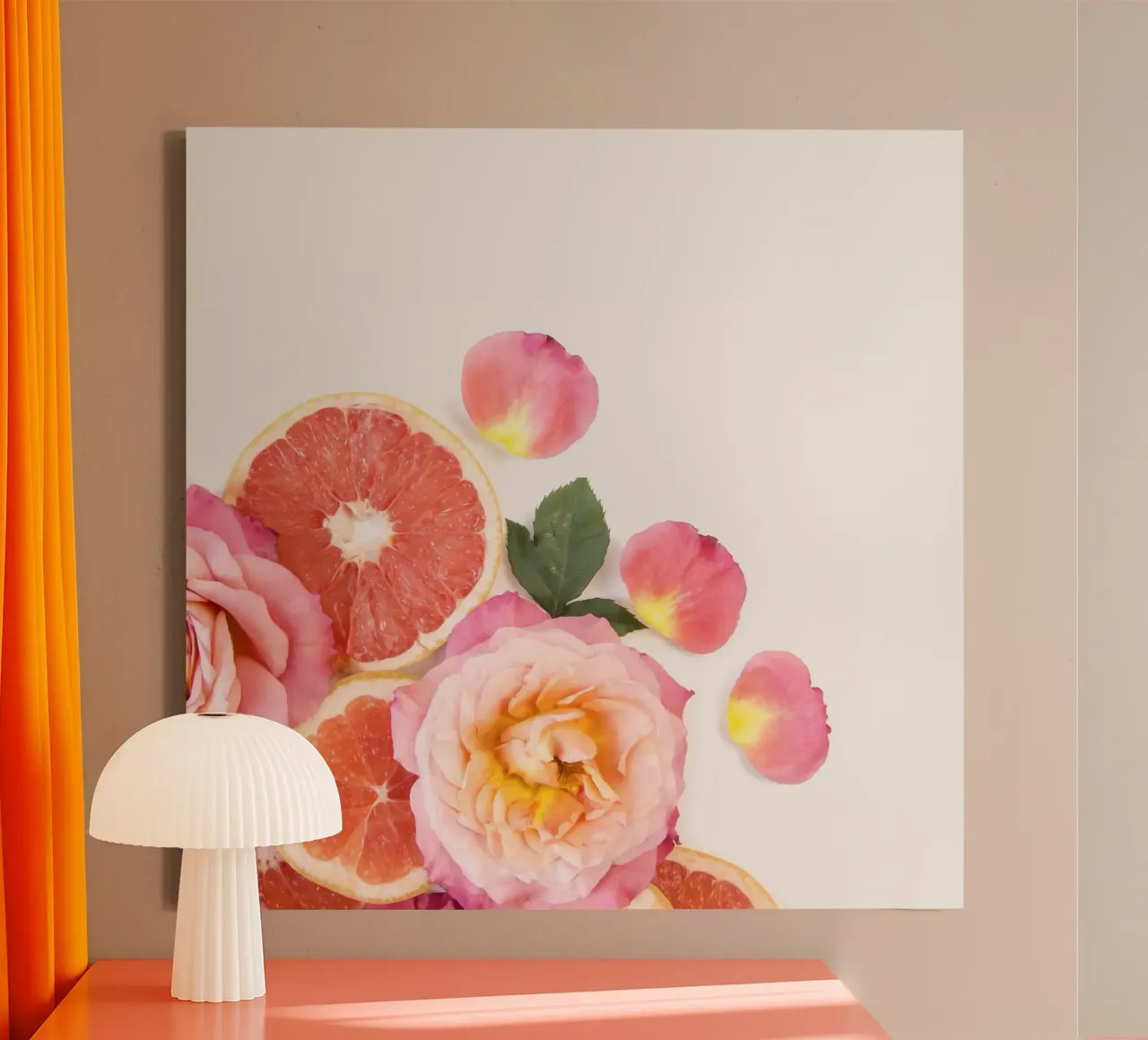 Grapefruit & Rozen canvas met Baklijst van PhotoVibe Decor