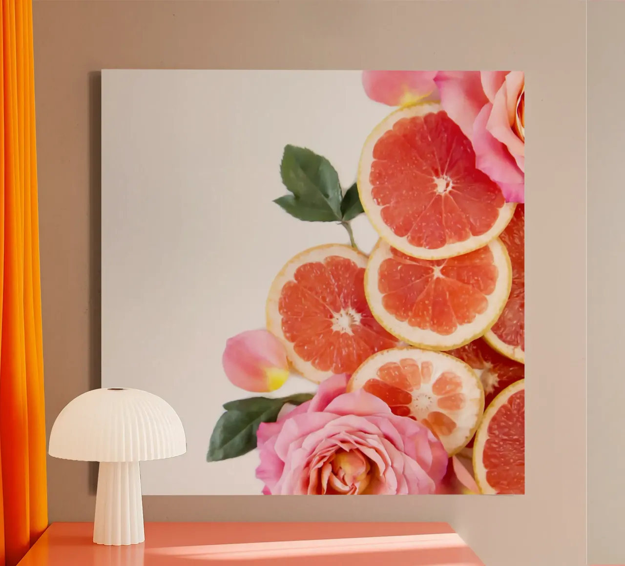 Grapefruit & Rozen canvas met Baklijst van PhotoVibe Decor
