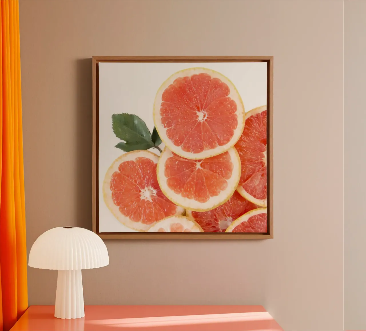 Grapefruit & Rozen canvas met Baklijst van PhotoVibe Decor