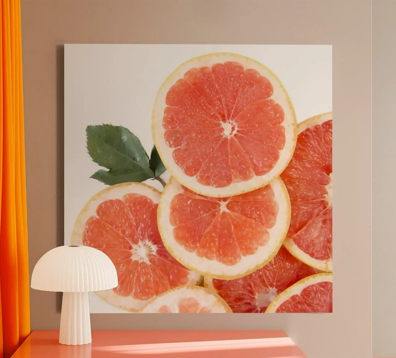 Grapefruit & Rozen canvas met Baklijst van PhotoVibe Decor