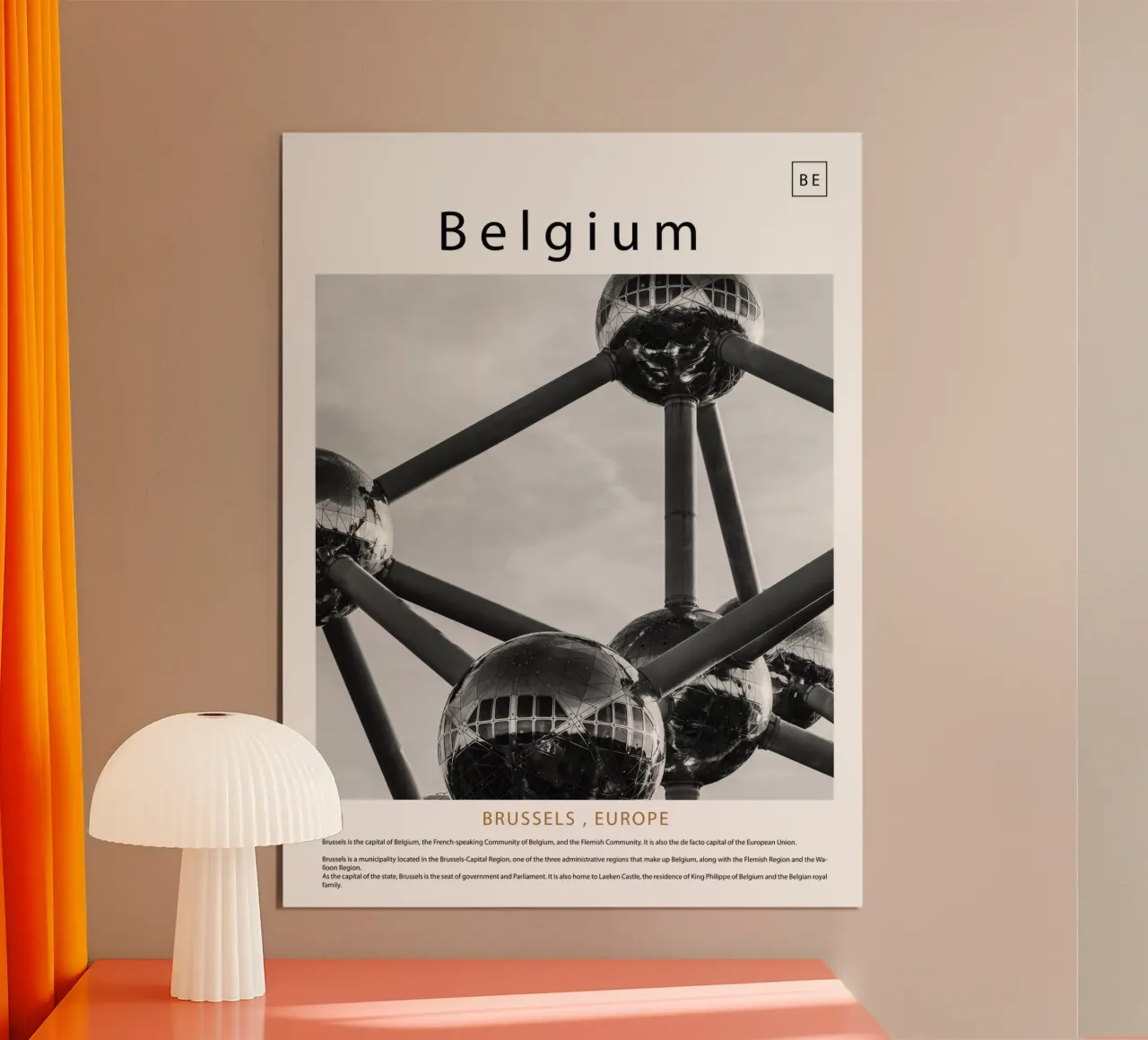 Arte murale da Bruxelles, Belgio poster con telaio in plastica da ✈ world in frame