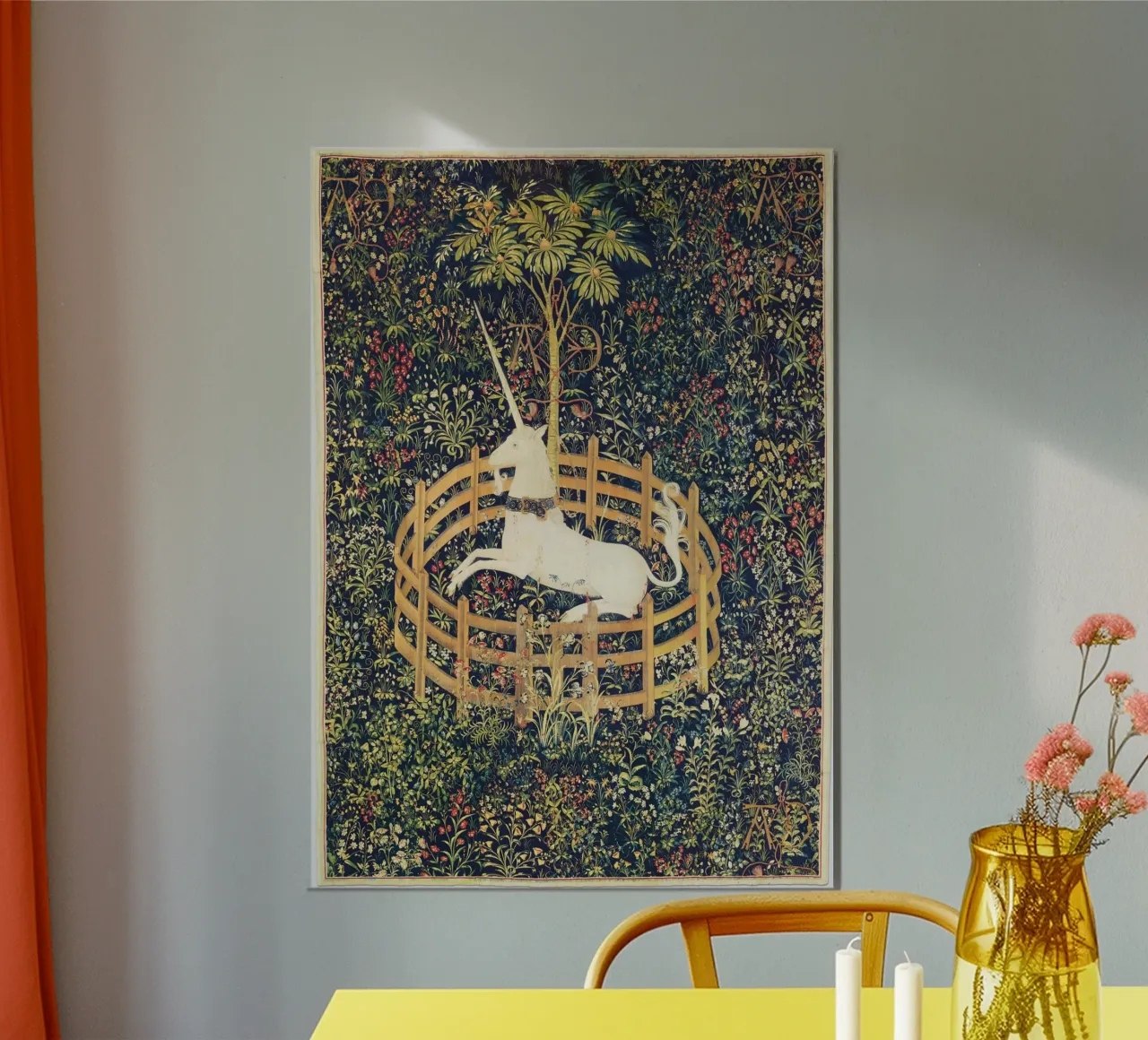 The Unicorn Tapestries (1495–1505) poster con telaio in alluminio da Venus Art