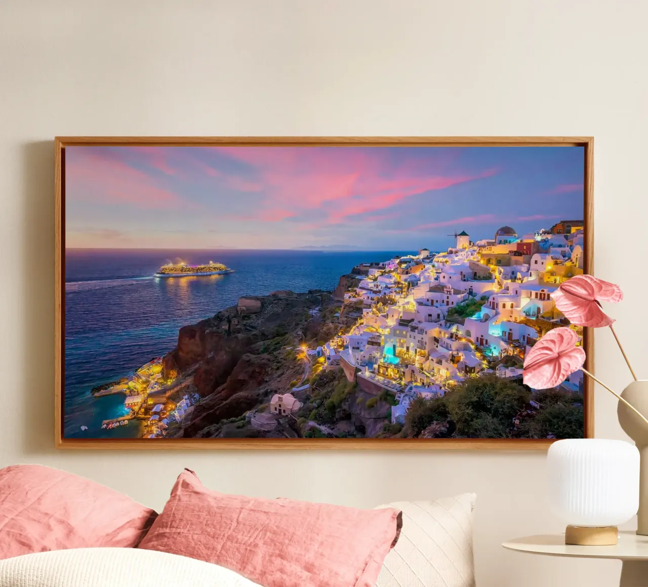 Santorini Glow tela con Cornice a cassetta da PhotoVibe Decor