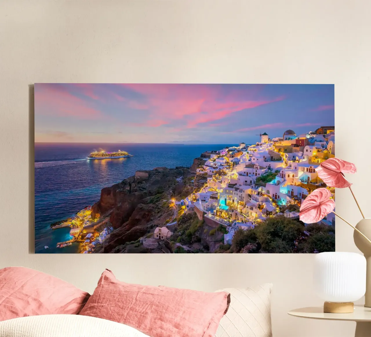 Santorini Glow tela con Cornice a cassetta da PhotoVibe Decor