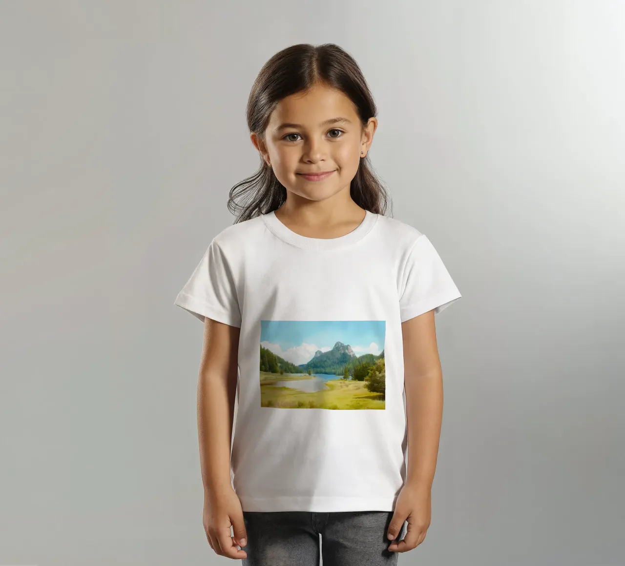Serene Alpine Lake kids t-shirt by FujiBrush