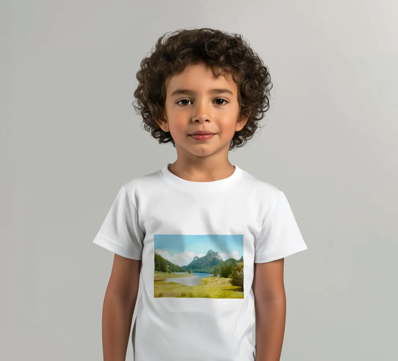 Serene Alpine Lake kids t-shirt by FujiBrush