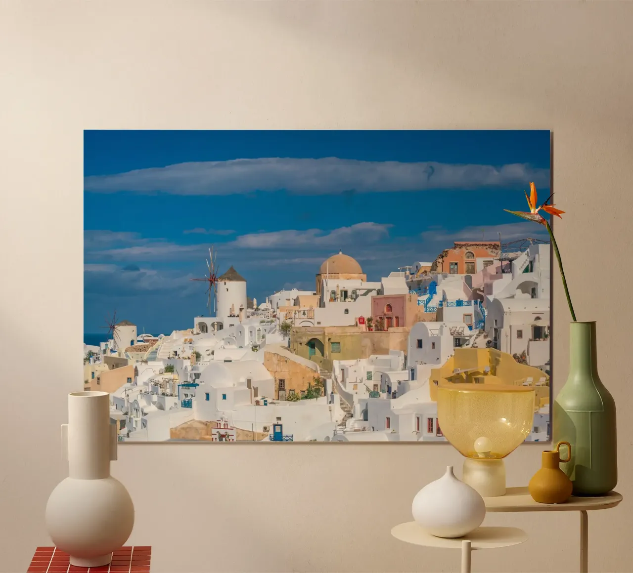 Santorini Glow poster con telaio in legno da PhotoVibe Decor