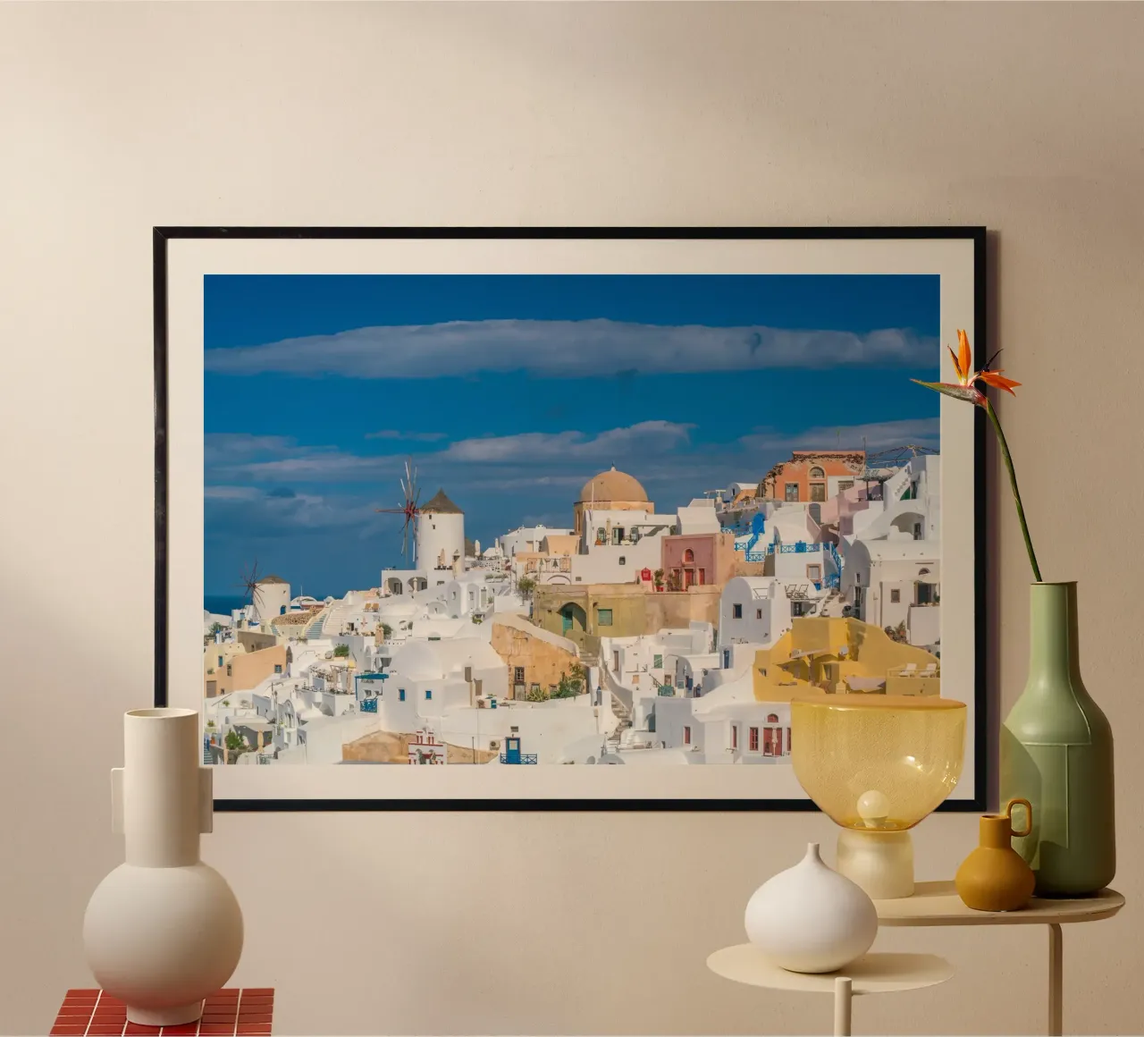 Santorini Glow poster con telaio in legno da PhotoVibe Decor