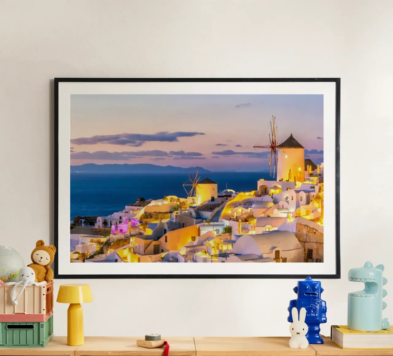 Santorini Glow poster con telaio in legno da PhotoVibe Decor