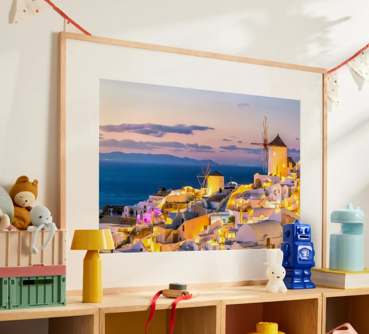 Santorini Glow poster con telaio in legno da PhotoVibe Decor