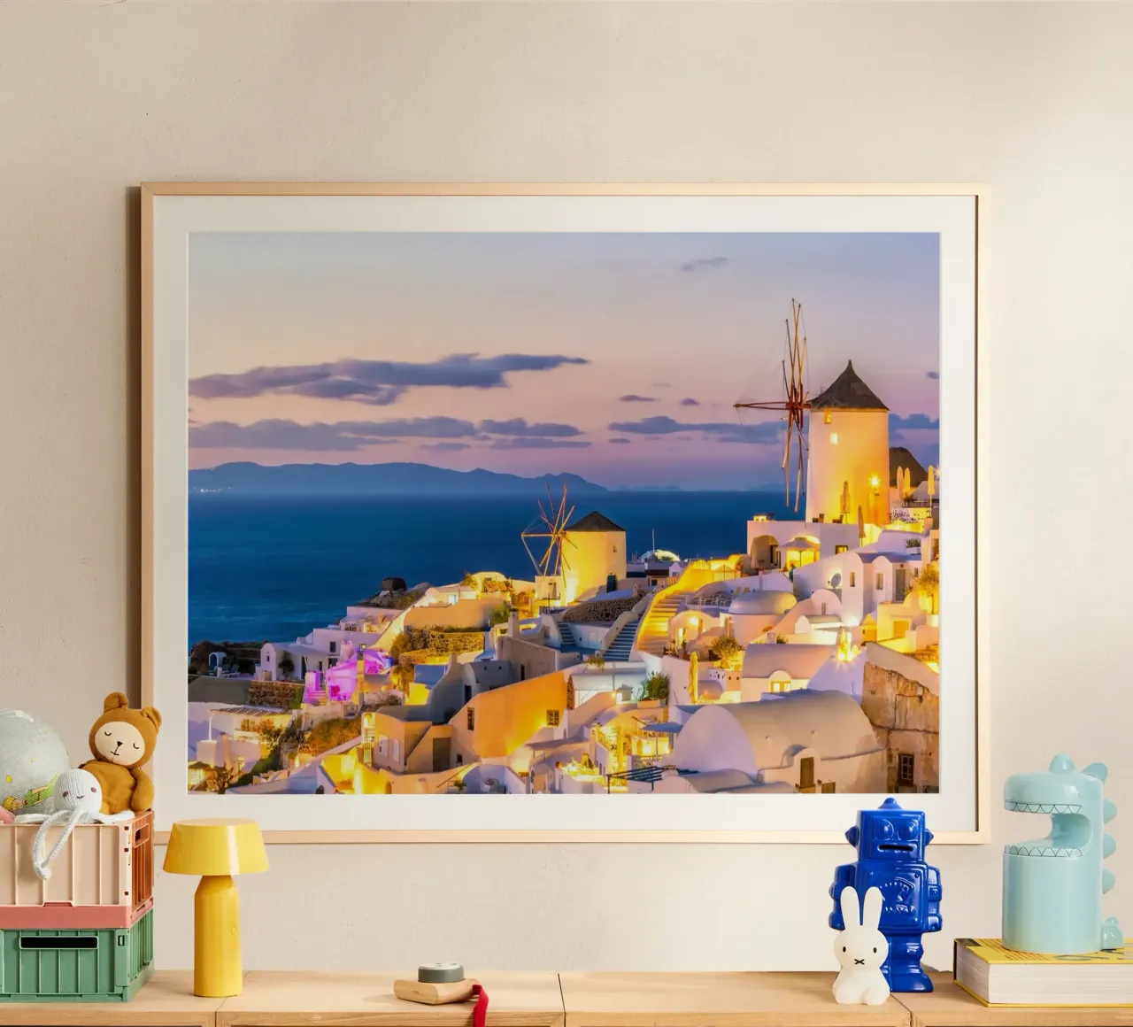 Santorini Glow poster con telaio in legno da PhotoVibe Decor