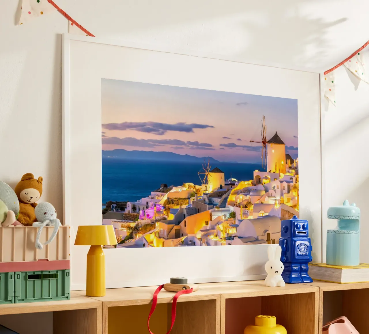 Santorini Glow poster con telaio in legno da PhotoVibe Decor