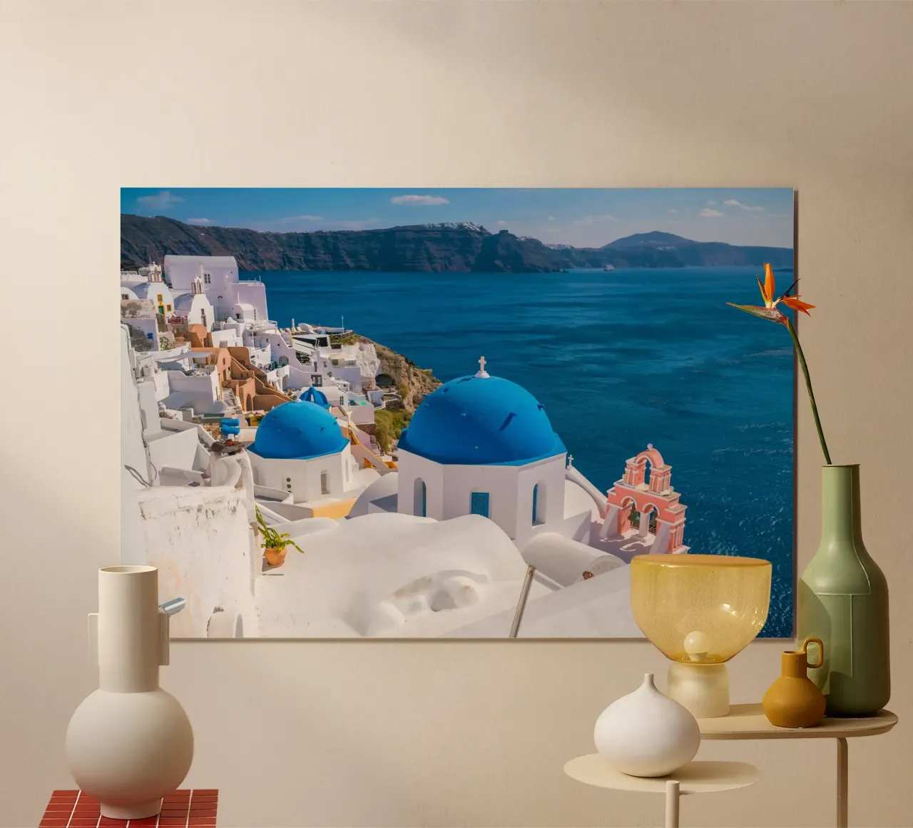 Santorini Glow poster con telaio in alluminio da PhotoVibe Decor