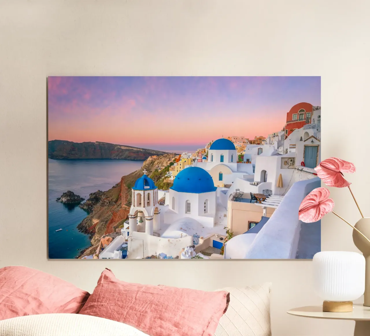 Santorini Glow poster con telaio in legno da PhotoVibe Decor
