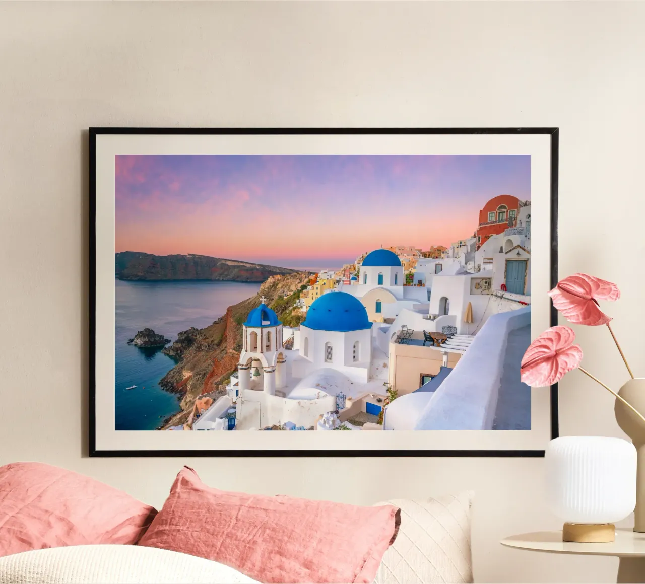 Santorini Glow poster con telaio in legno da PhotoVibe Decor