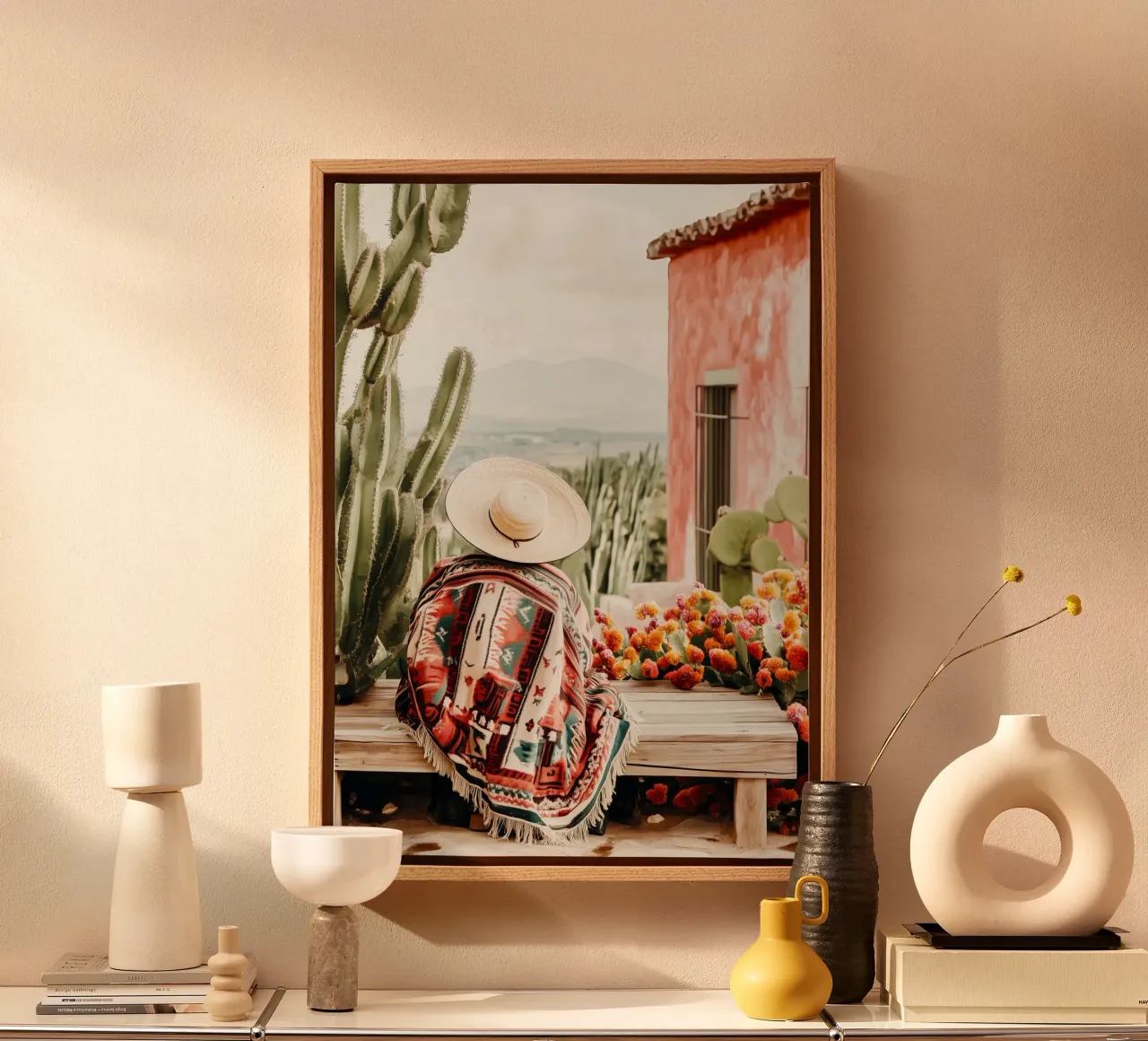Oude Mexicaanse Man canvas met Baklijst van Justyna Jaszke JBJart