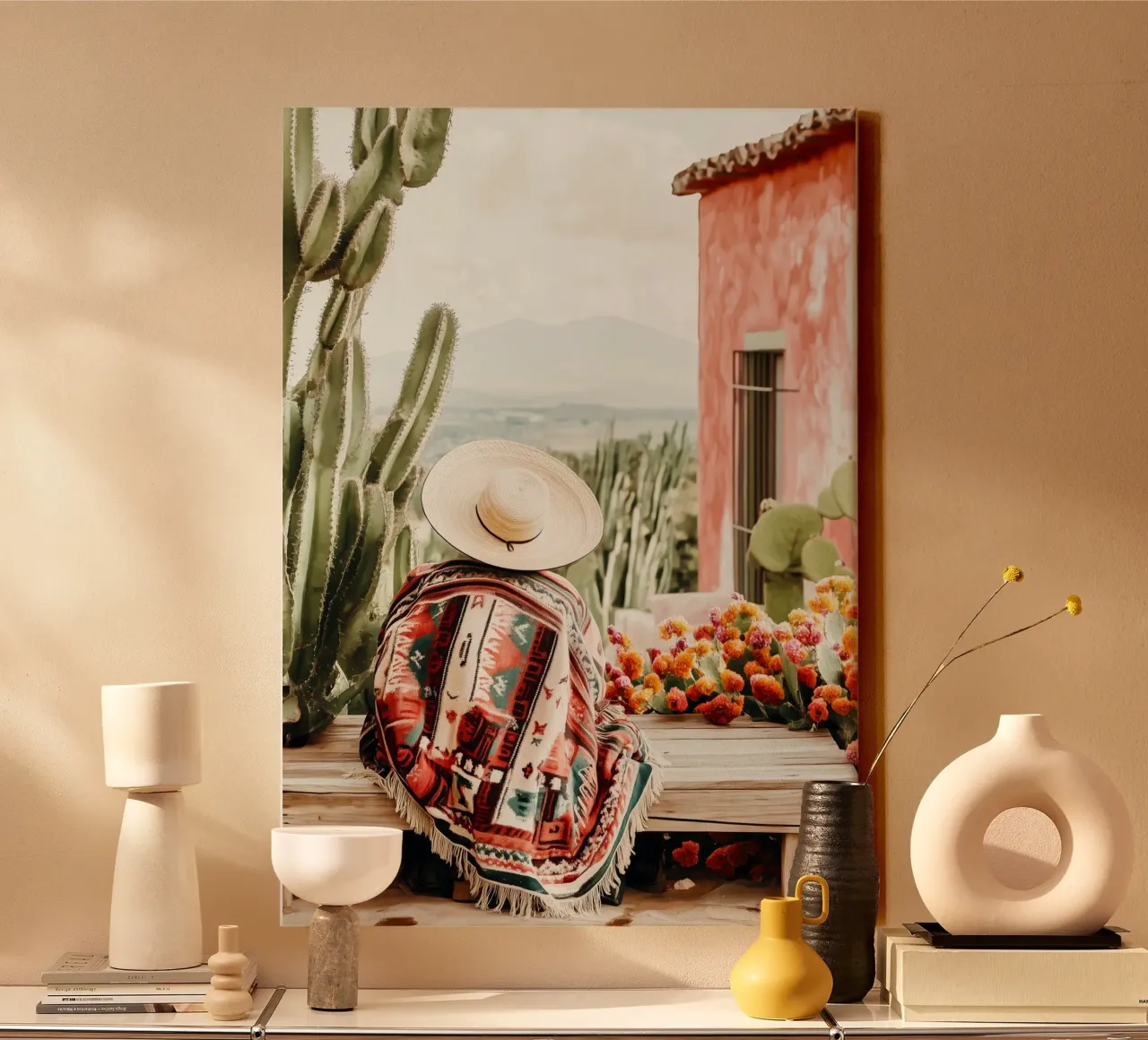 Oude Mexicaanse Man canvas met Baklijst van Justyna Jaszke JBJart